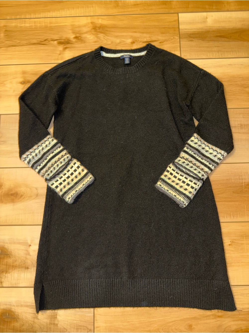 Hatley Black Crewneck Sweater Dress with Patterned Cuffs